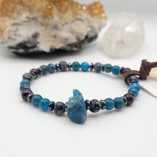 Blue Apatite Garnet & Snowflake Obsidian bracelet