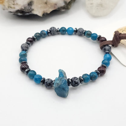 Blue Apatite Garnet & Snowflake Obsidian bracelet - focused power