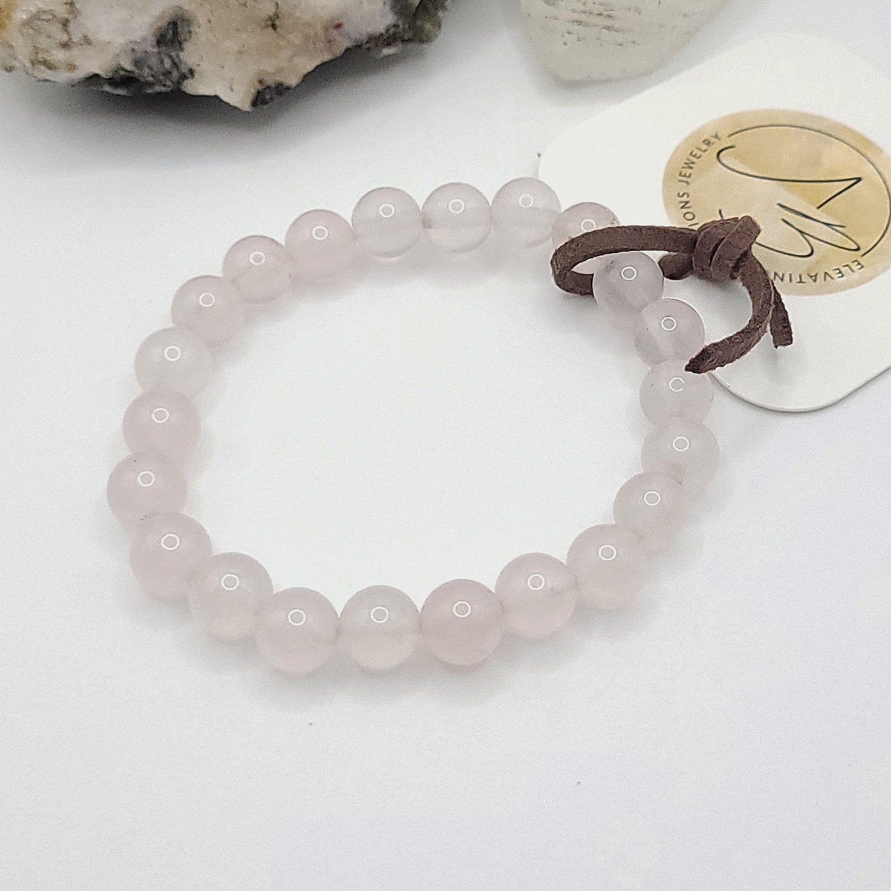 rose quartz bracelet made with 8mm beads and stretch elastic
