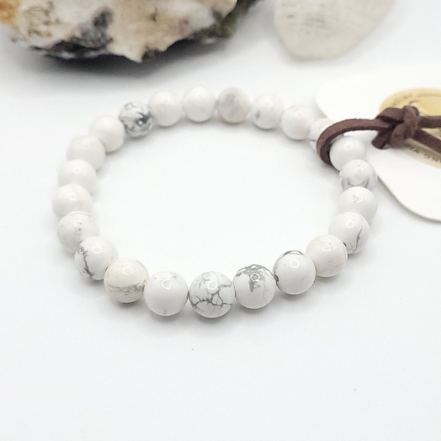 howlite bracelet, 7" beaded stretch bracelet made with 6mm beads