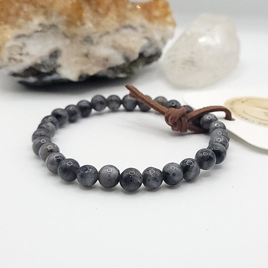 larvikite bracelet, 7" beaded stretch bracelet