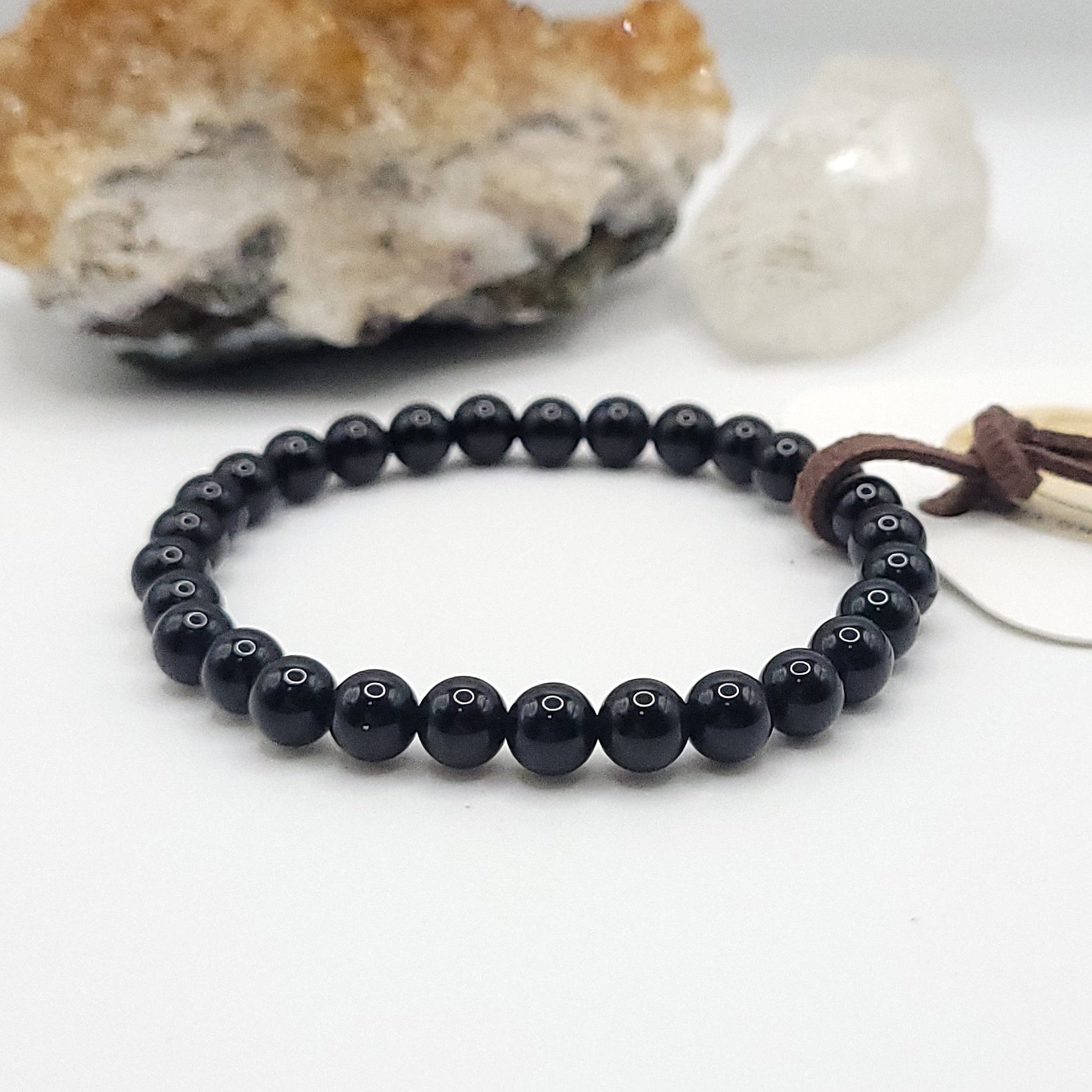 onyx bracelet, 7" beaded stretch bracelet made with 6mm beads