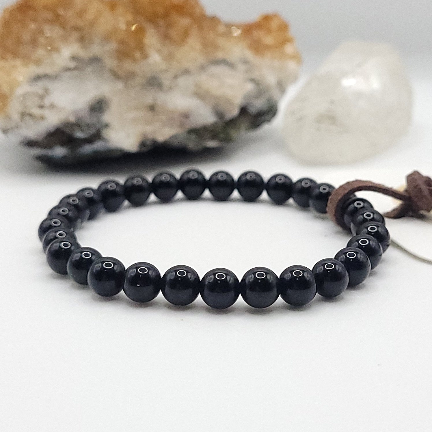 onyx bracelet, 7" beaded stretch bracelet