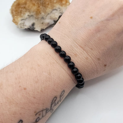 onyx bracelet, 7" beaded stretch bracelet on wrist