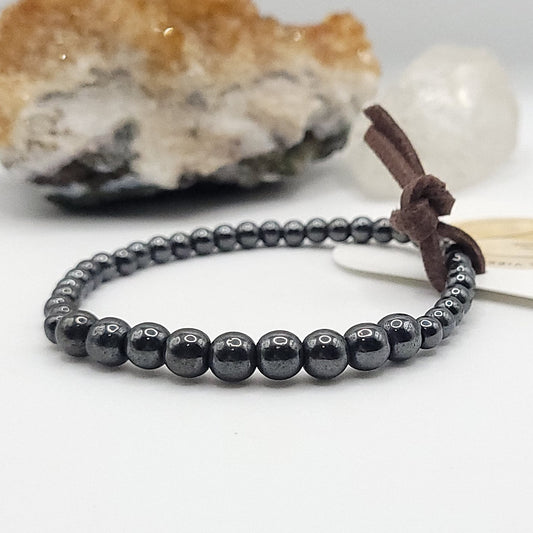 hematite bracelet, 7" beaded stretch bracelet