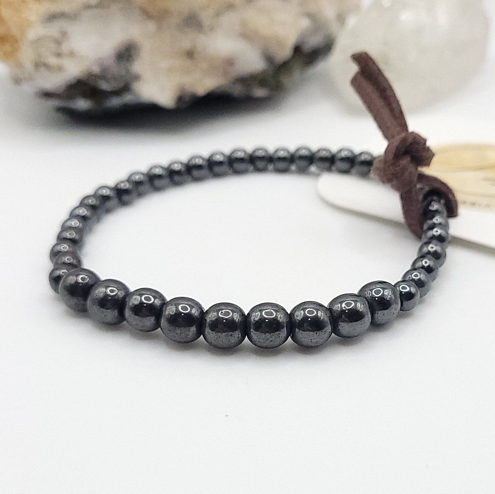 hematite bracelet, 7" beaded stretch bracelet made with 4mm and 6mm beads