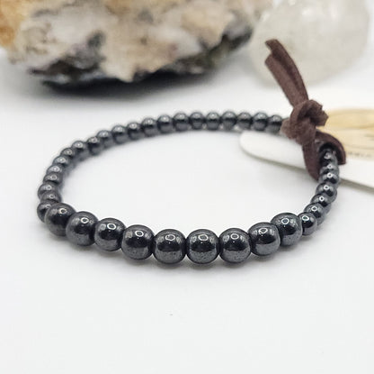 hematite bracelet, 7" beaded stretch bracelet made with 4mm and 6mm beads