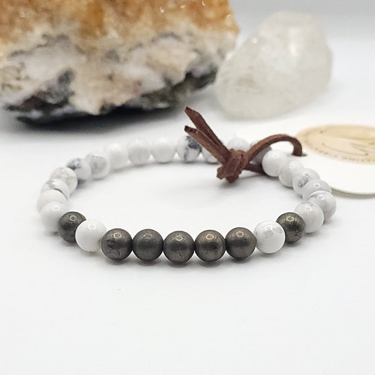pyrite & howlite bracelet , 7" beaded stretch bracelet