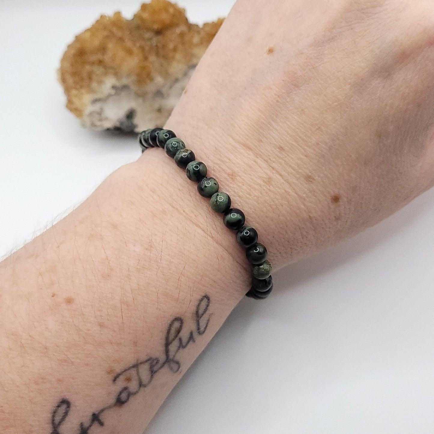 kambaba jasper bracelet on wrist