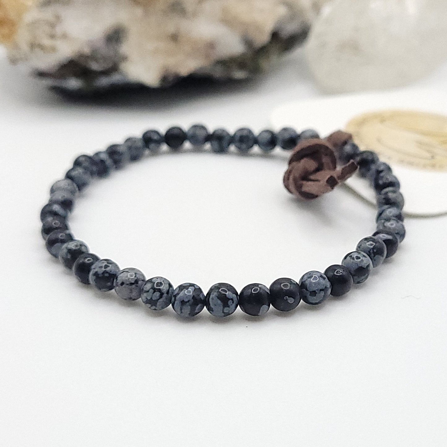 snowflake obsidian stretch bracelet made with 6mm beads