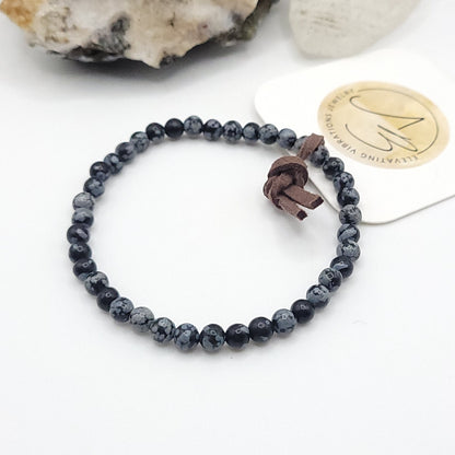 snowflake obsidian stretch bracelet, 7" beaded bracelet