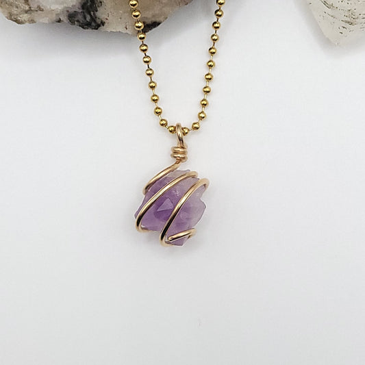 raw amethyst necklace in 14k gold filled wire