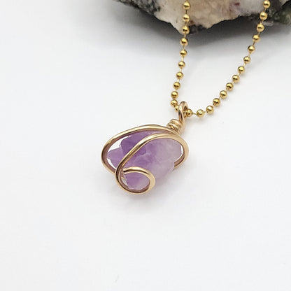 raw amethyst necklace in 14k gold filled wire side view