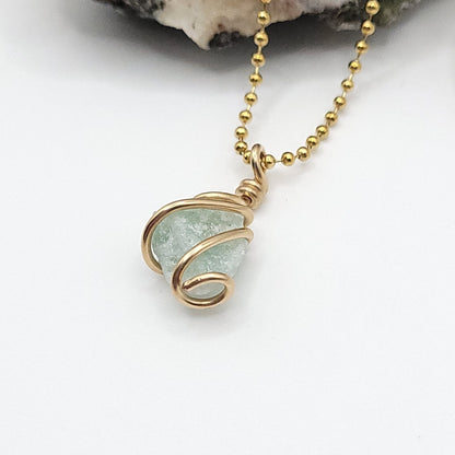 Raw Green Aventurine Necklace in Gold - Crystal for Luck & Abundance