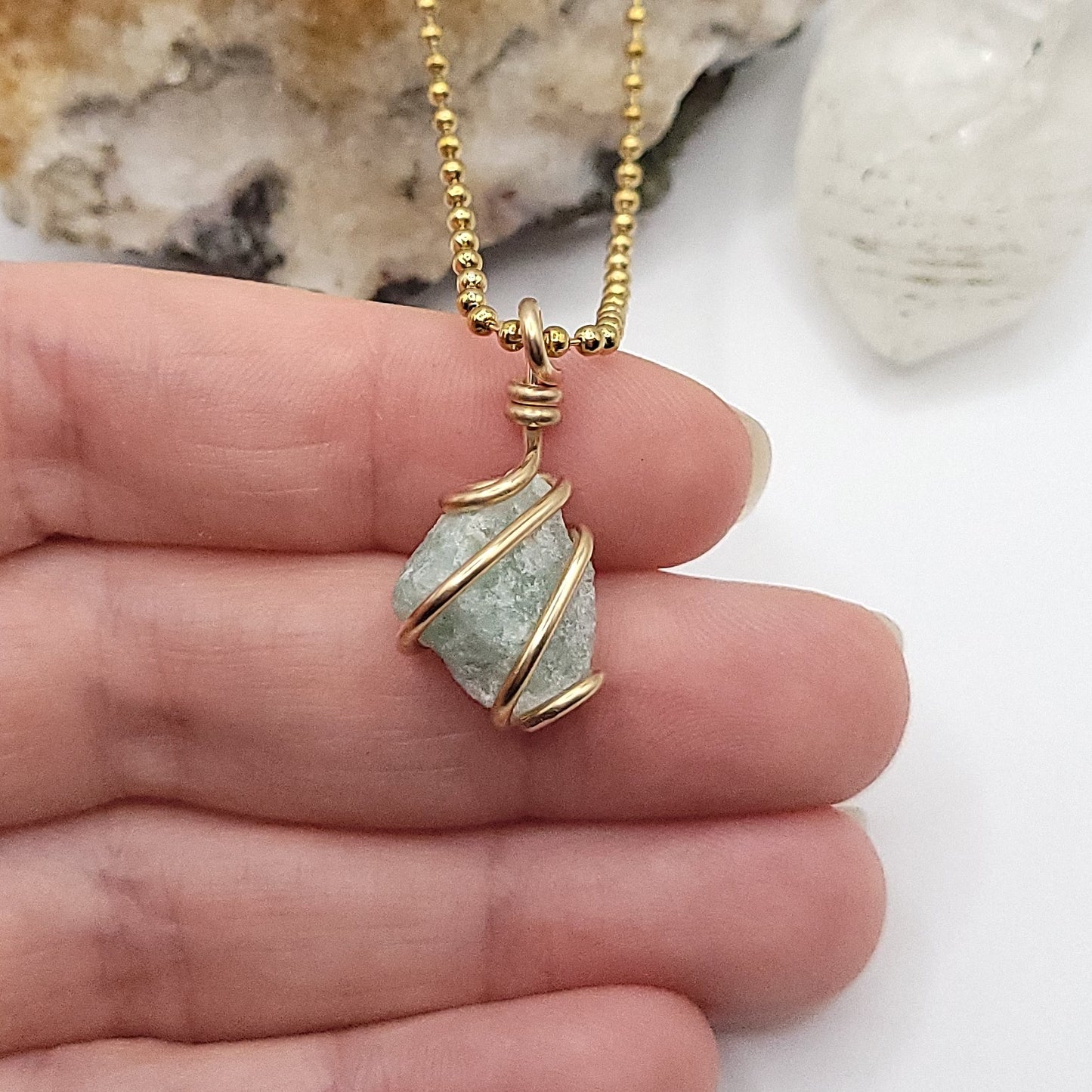 Raw Green Aventurine Necklace in Gold - Crystal for Luck & Abundance