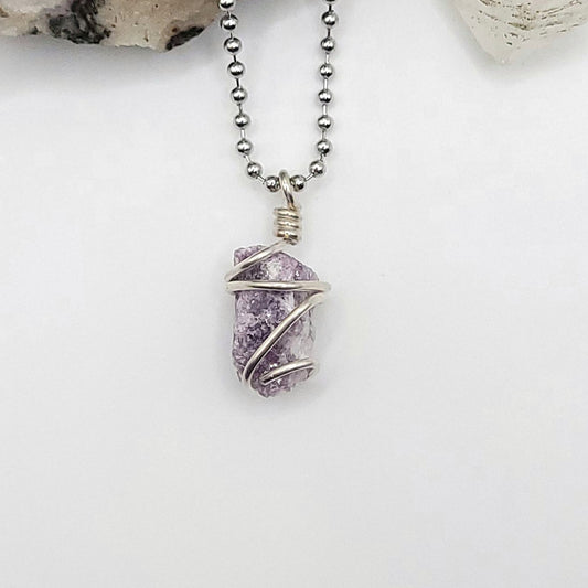 Raw Lepidolite Necklace in Silver – Crystal for Calm & Emotional Balance