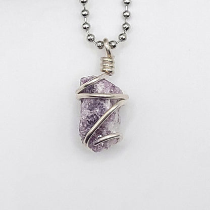 Raw Lepidolite Necklace in Silver – Crystal for Calm & Emotional Balance