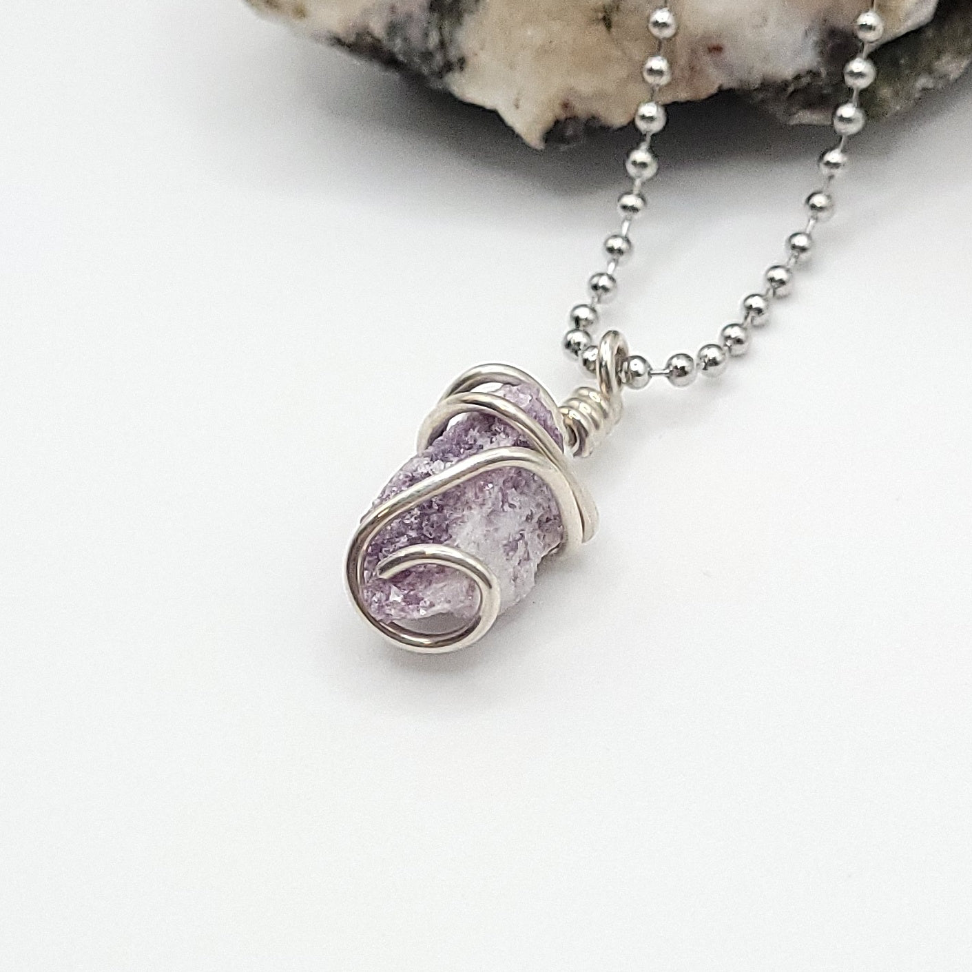 Raw Lepidolite Necklace in Silver – Crystal for Calm & Emotional Balance