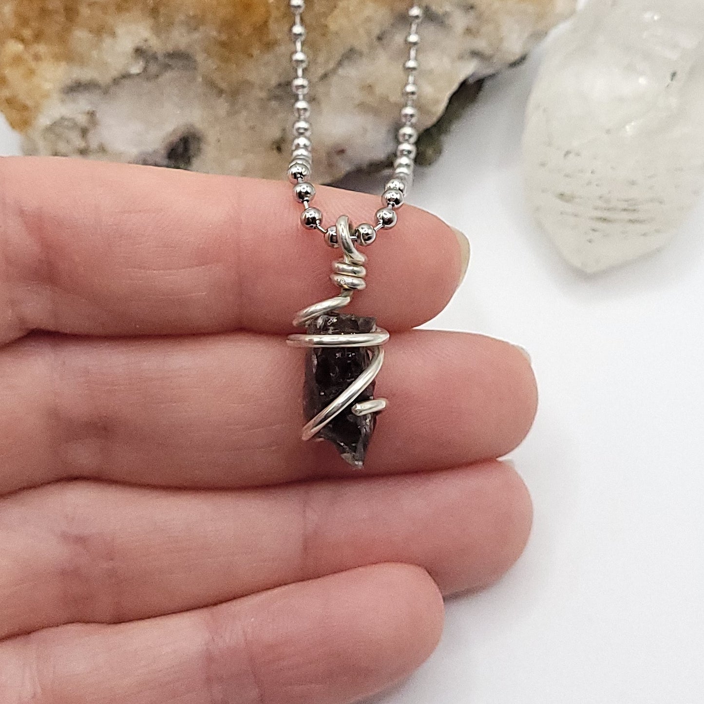 Raw Smoky Quartz Necklace in Silver – Crystal for Grounding & Protection