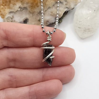 Raw Smoky Quartz Necklace in Silver – Crystal for Grounding & Protection
