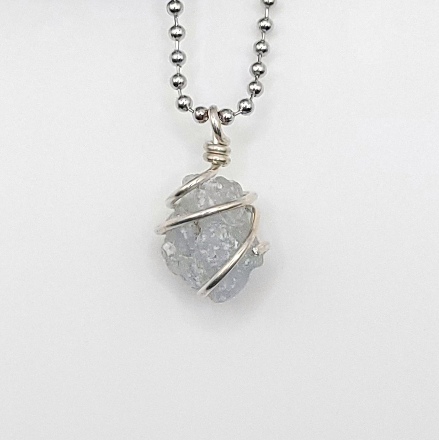 raw celestite necklace in sterling silver up close
