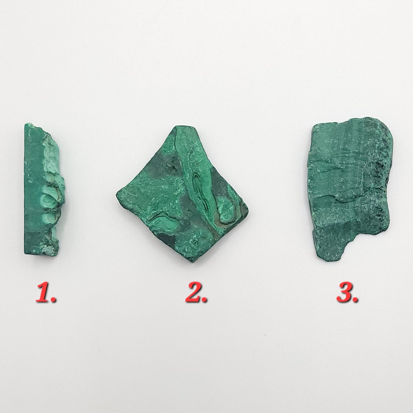 3 raw malachite to choose from for raw malachite necklace