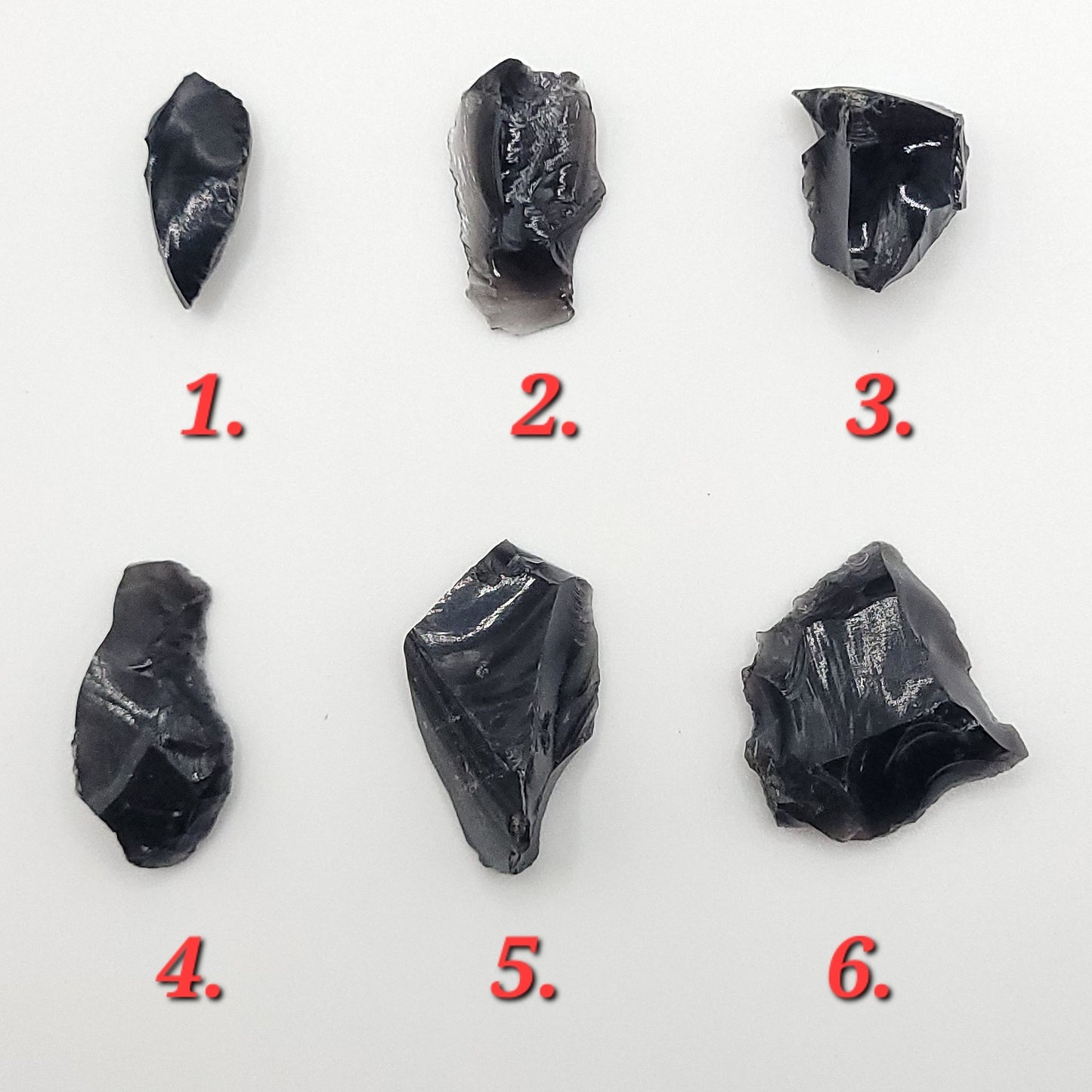 6 choices of raw black obsidian for a raw obsidian necklace in copper