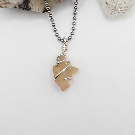 Raw Libyan Desert Glass Necklace in Silver - Crystal for Star Power