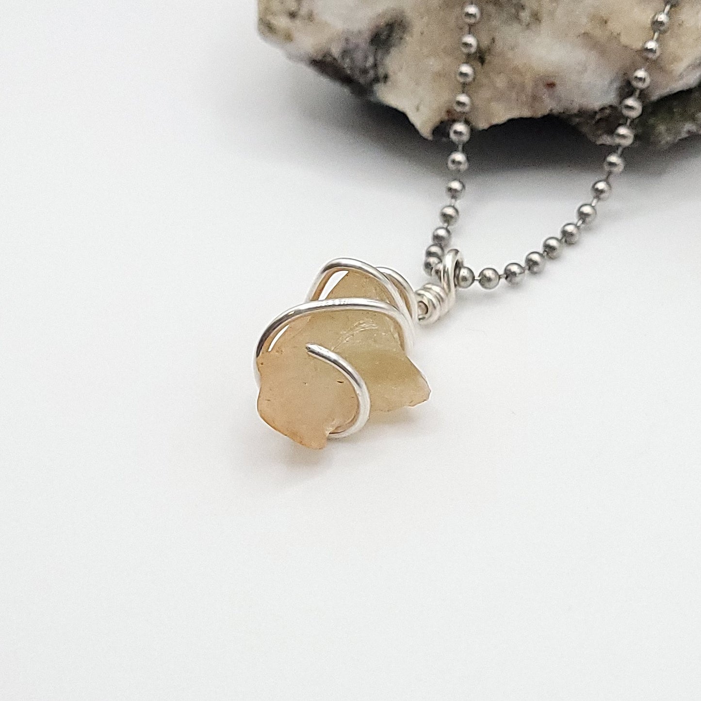 Raw Libyan Desert Glass Necklace in Silver - Crystal for Star Power