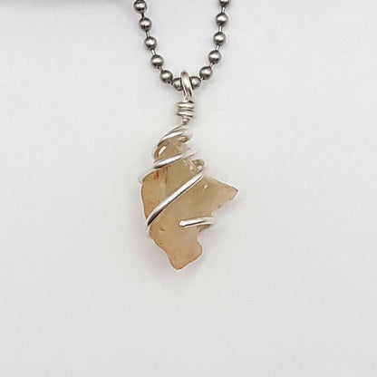 Raw Libyan Desert Glass Necklace in Silver - Crystal for Star Power