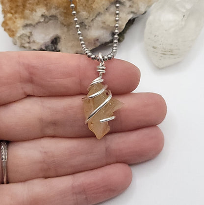 Raw Libyan Desert Glass Necklace in Silver - Crystal for Star Power