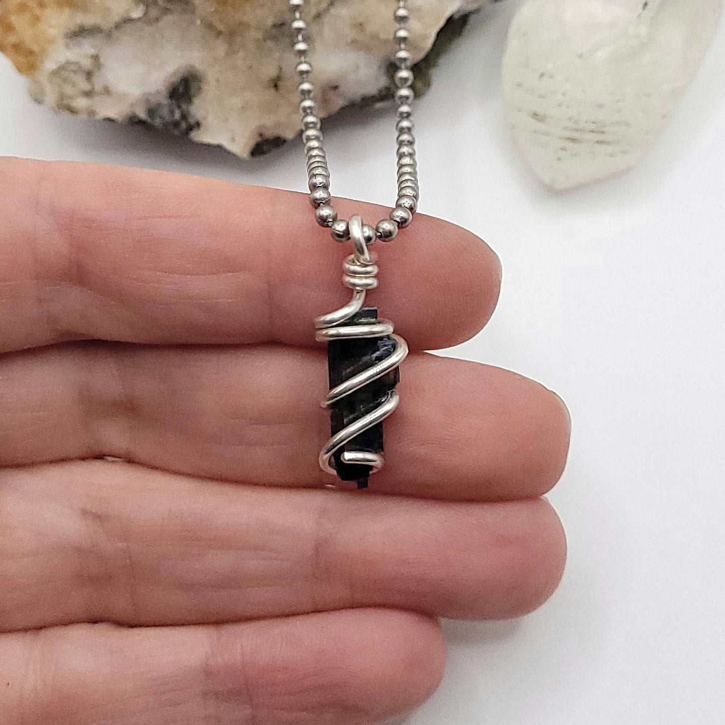 Raw Vivianite Necklace in Silver  - Healing & Truth Crystal