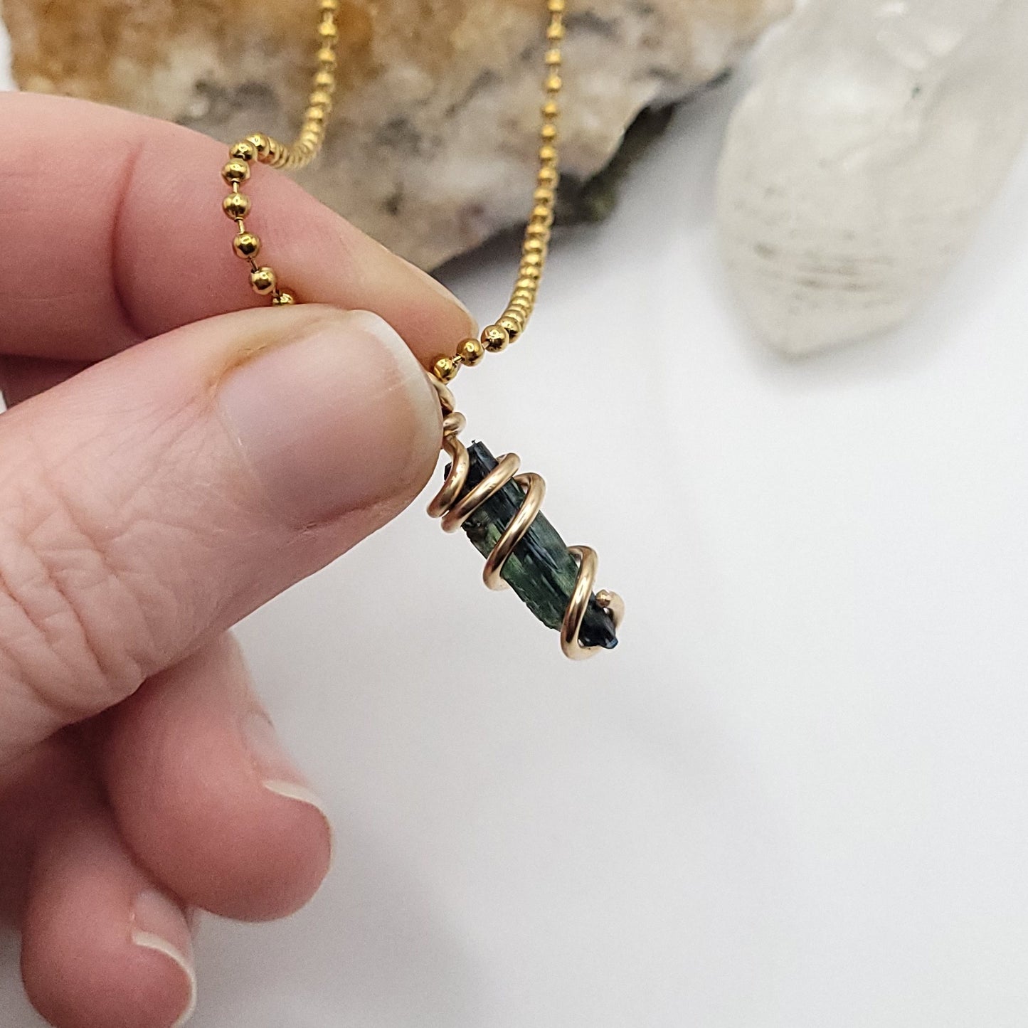 Raw Vivianite Necklace in Gold  - Healing & Truth Crystal