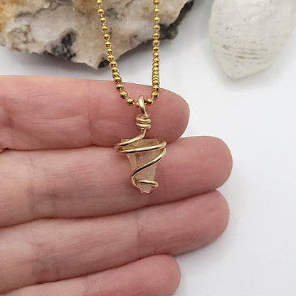 Raw Libyan Desert Glass Necklace in Gold - Crystal for Star Power