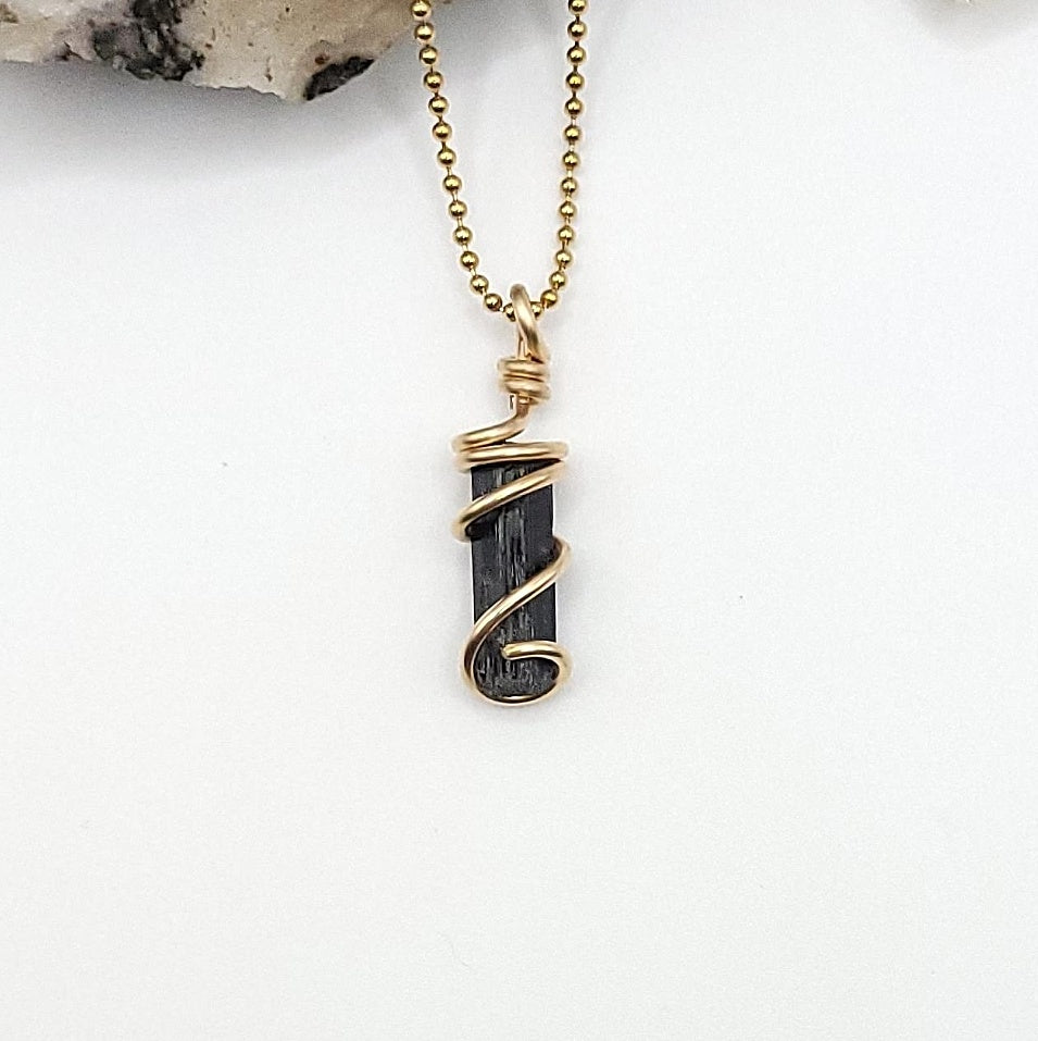 Raw Aegirine Necklace in Gold - Crystal for Protection & Grounding