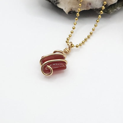 Carnelian Necklace in Gold - Crystal for Courage & Vitality