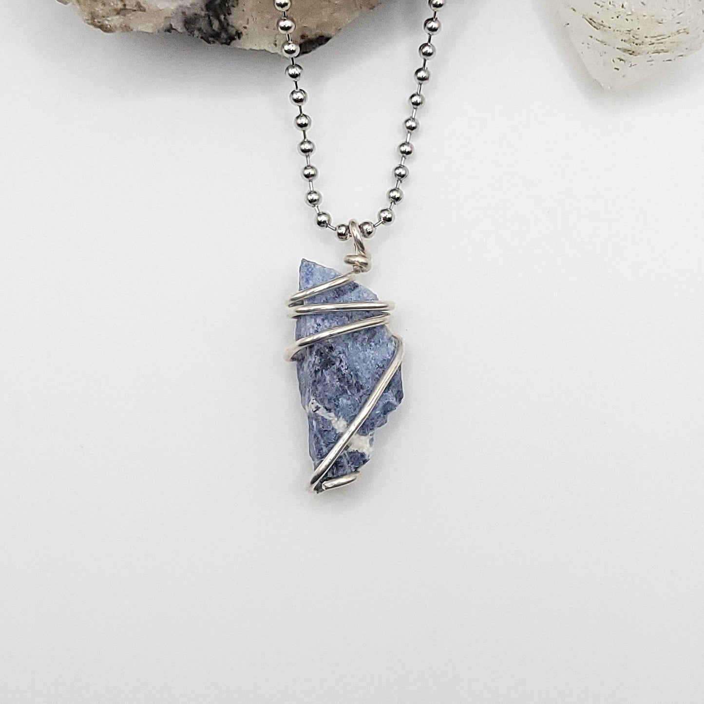 Raw Sodalite Necklace in Silver - Crystal for Clarity & Calm