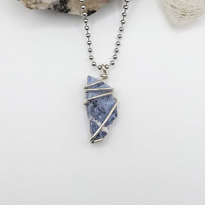 Raw Sodalite Necklace in Silver - Crystal for Clarity & Calm