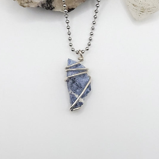 Raw Sodalite Necklace in Silver - Crystal for Clarity & Calm