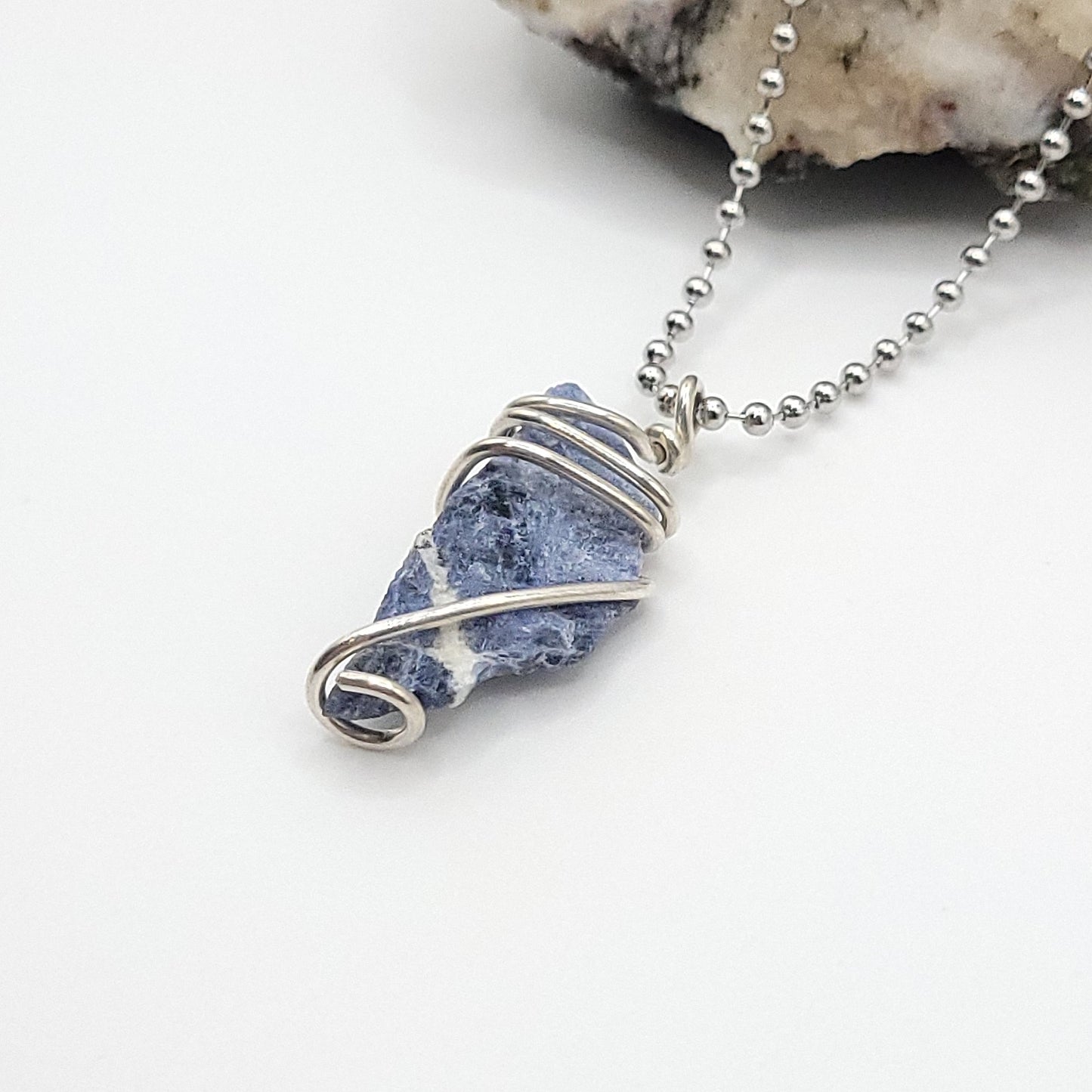 Raw Sodalite Necklace in Silver - Crystal for Clarity & Calm