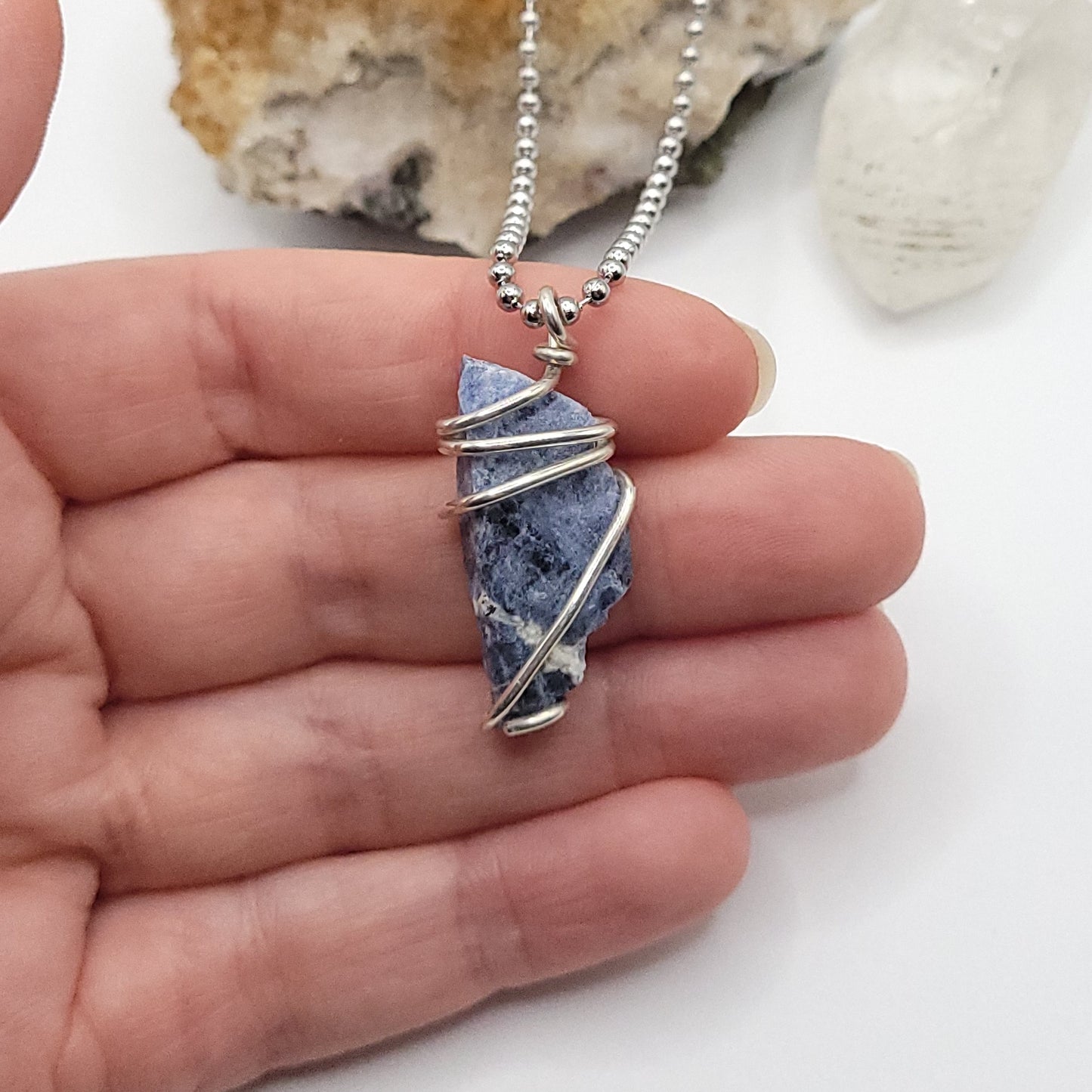 Raw Sodalite Necklace in Silver - Crystal for Clarity & Calm