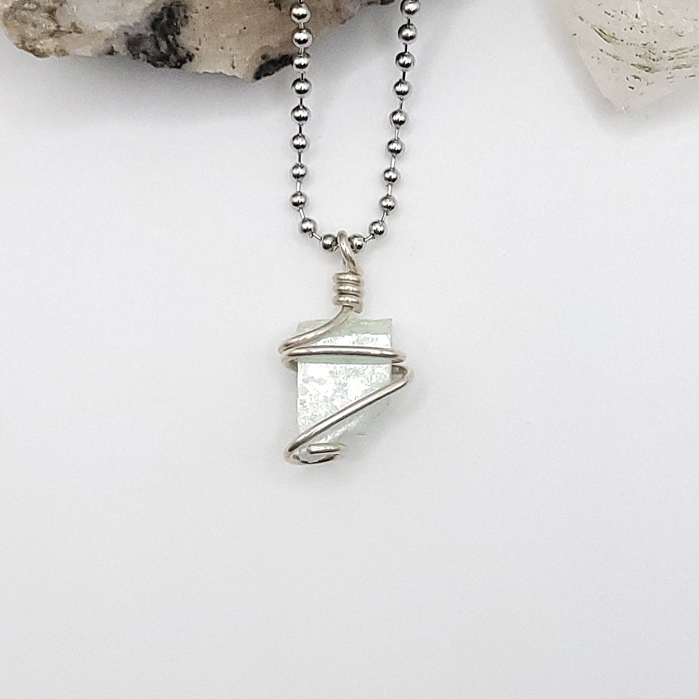 Raw Amazonite Necklace in Silver - Crystal for Communication & Calm