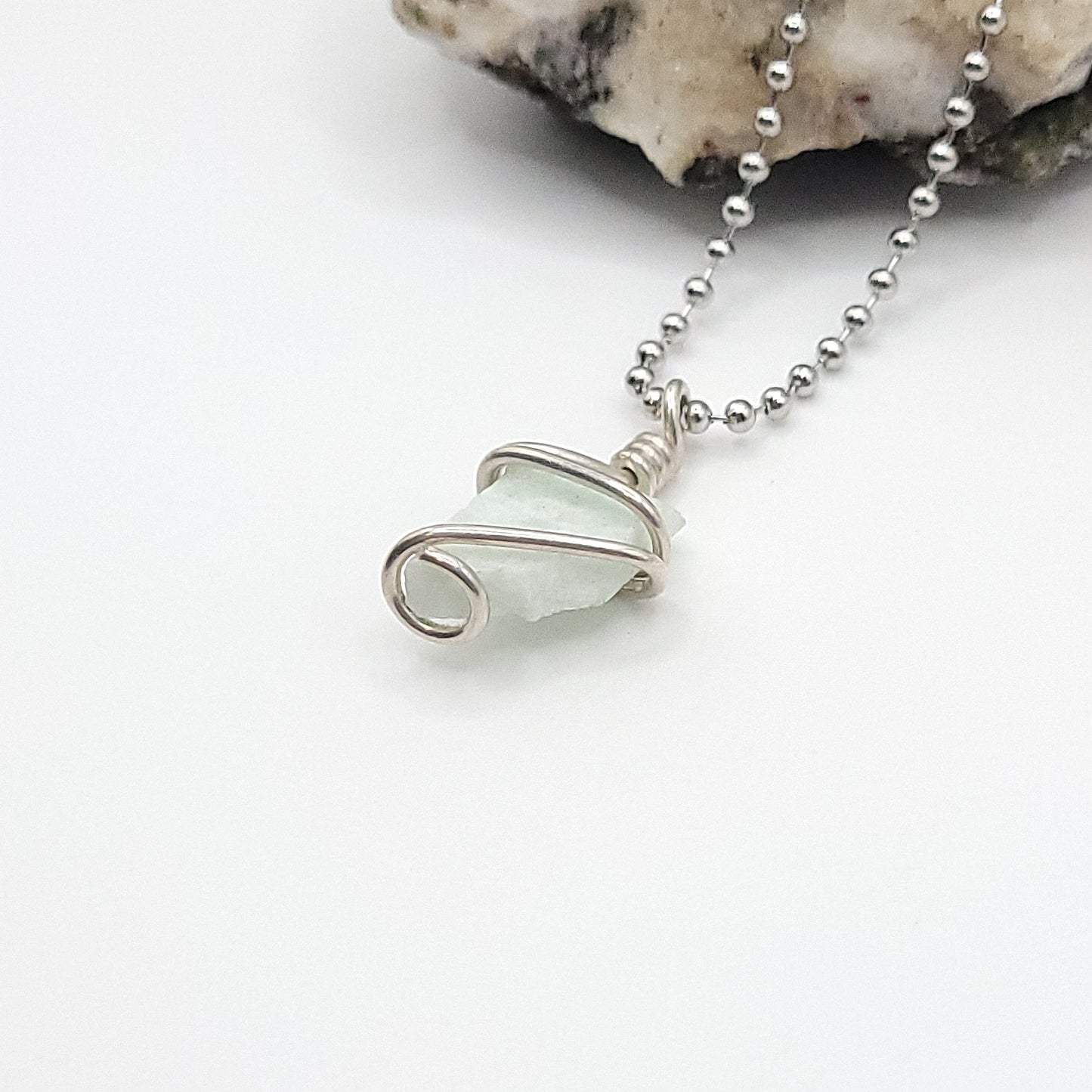 Raw Amazonite Necklace in Silver - Crystal for Communication & Calm
