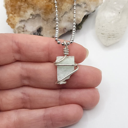 Raw Amazonite Necklace in Silver - Crystal for Communication & Calm