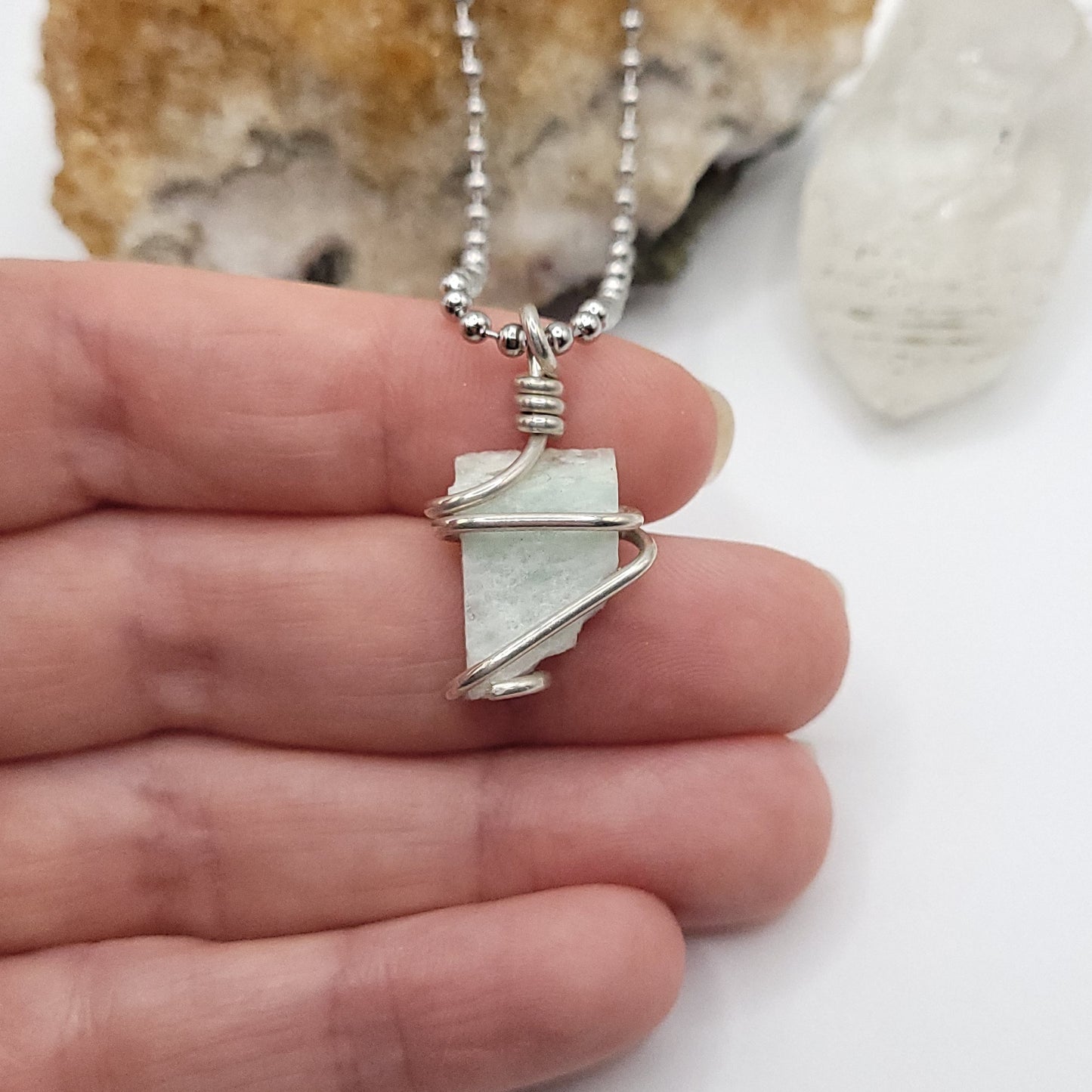 Raw Amazonite Necklace in Silver - Crystal for Communication & Calm