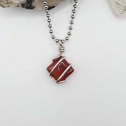 Carnelian Necklace in Silver - Crystal for Courage & Vitality