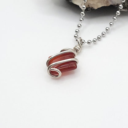 Carnelian Necklace in Silver - Crystal for Courage & Vitality