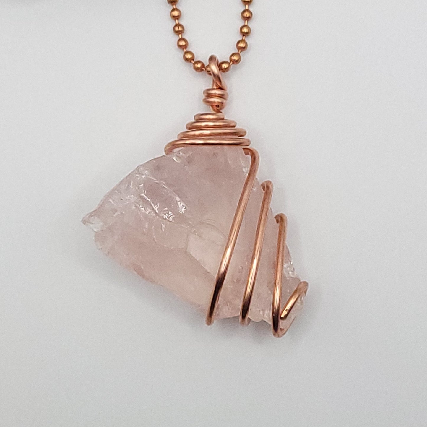 Raw Rose Quartz Necklace in Copper - Crystal for Love & Compassion
