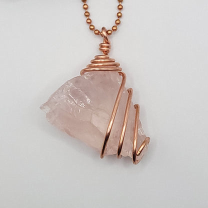 Raw Rose Quartz Necklace in Copper - Crystal for Love & Compassion
