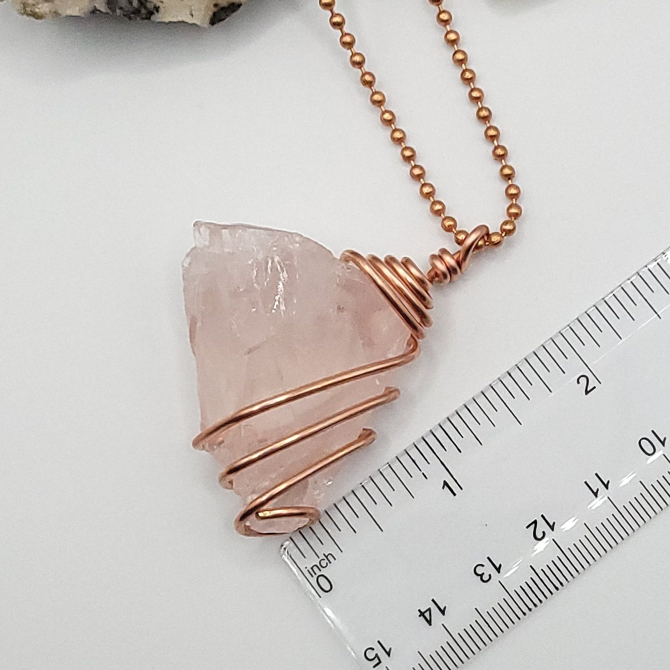 Raw Rose Quartz Necklace in Copper - Crystal for Love & Compassion